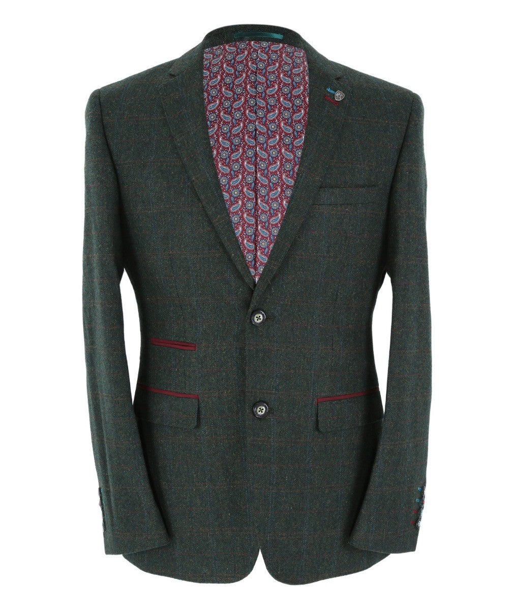 Men's Tweed Check Tailored Fit Suit Jacket - JOSHUA Green - Green