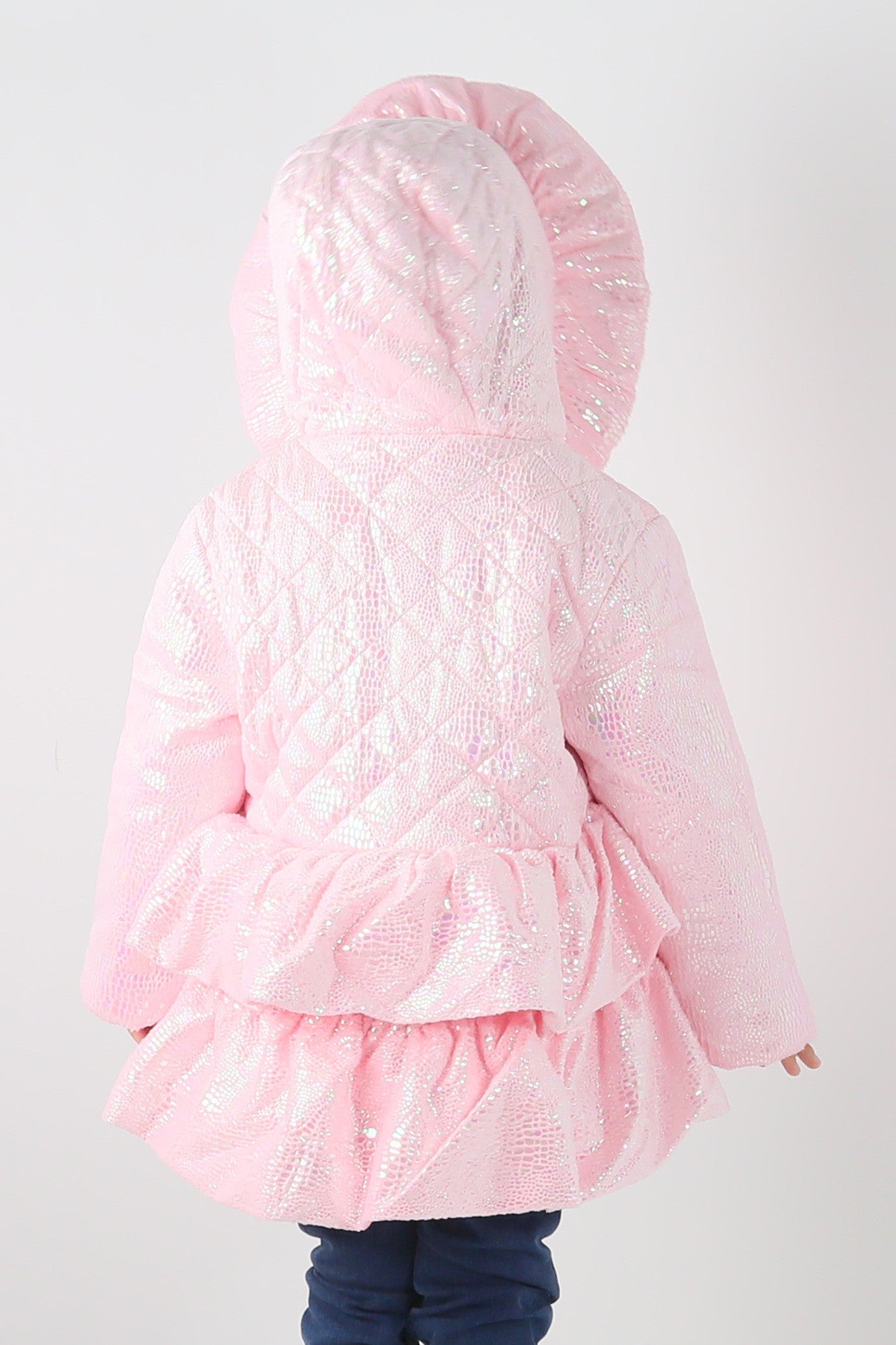 Baby & Girls' Iridescent Quilted Hooded Puffer Coat - SCARLET - Pink