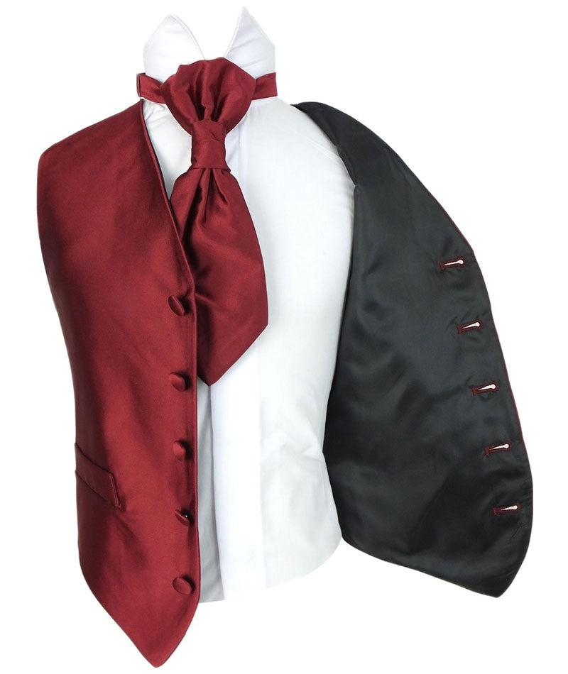 Boys Satin Waistcoat & Cravat Set - Burgundy