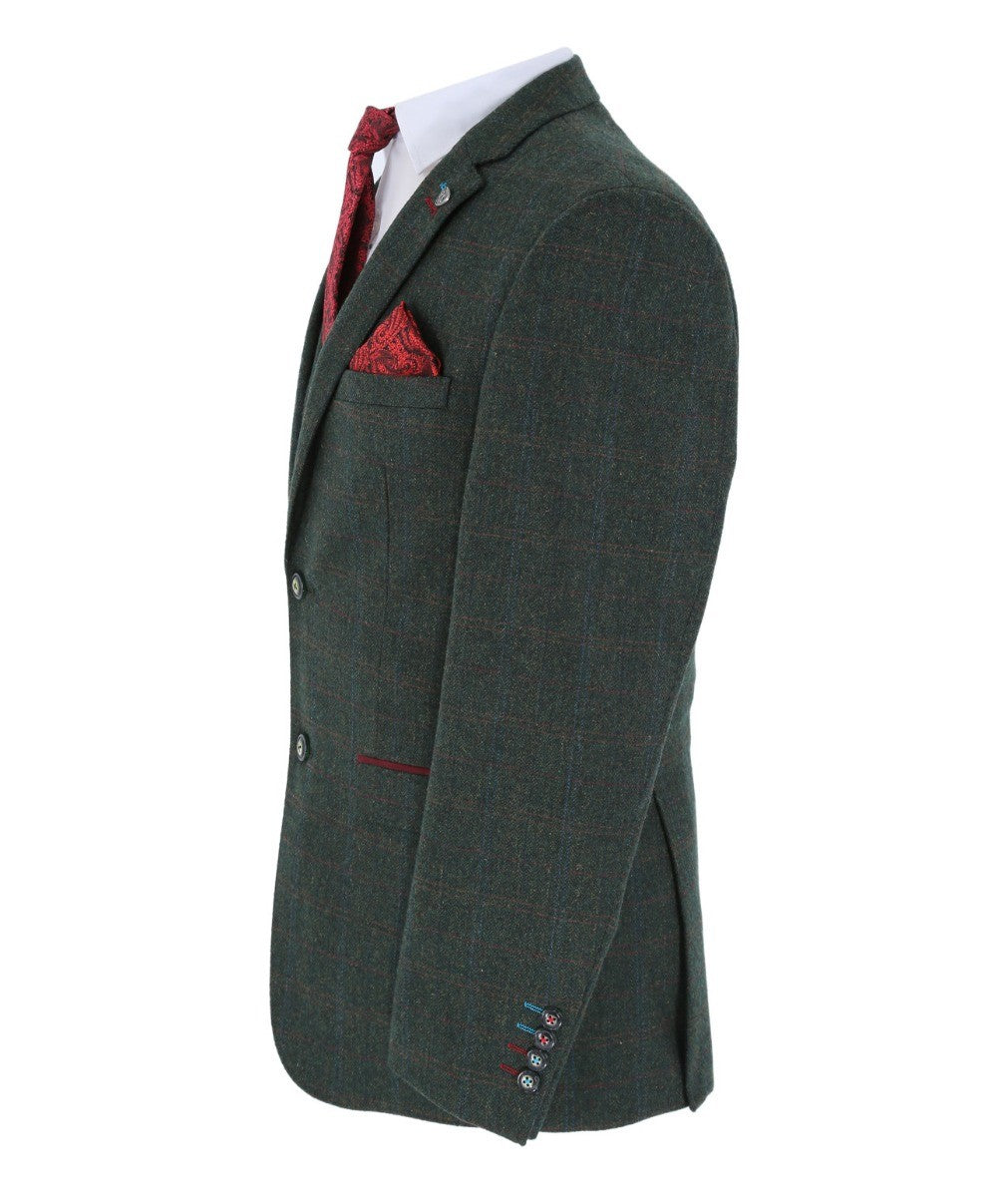 Men's Tweed Check Tailored Fit Suit Jacket - JOSHUA Green - Green