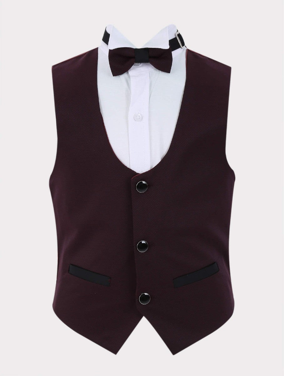 Boys All in One 6 Pieces Tuxedo Dinner Suit - HARRISON - Burgundy