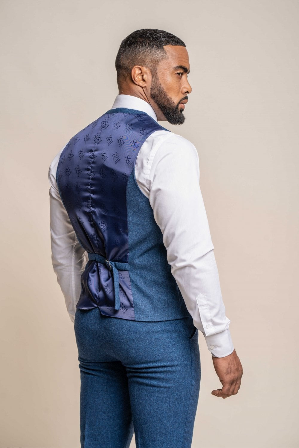 Men's Tweed Wool Slim Fit Formal Blue Waistcoat - ORSON - Blue