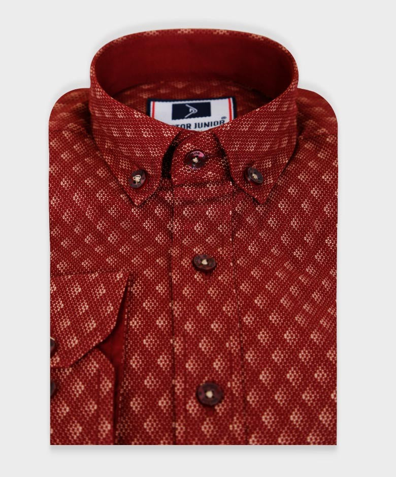 Boys Slim Fit Patterned Fashion Shirt - Burgundy