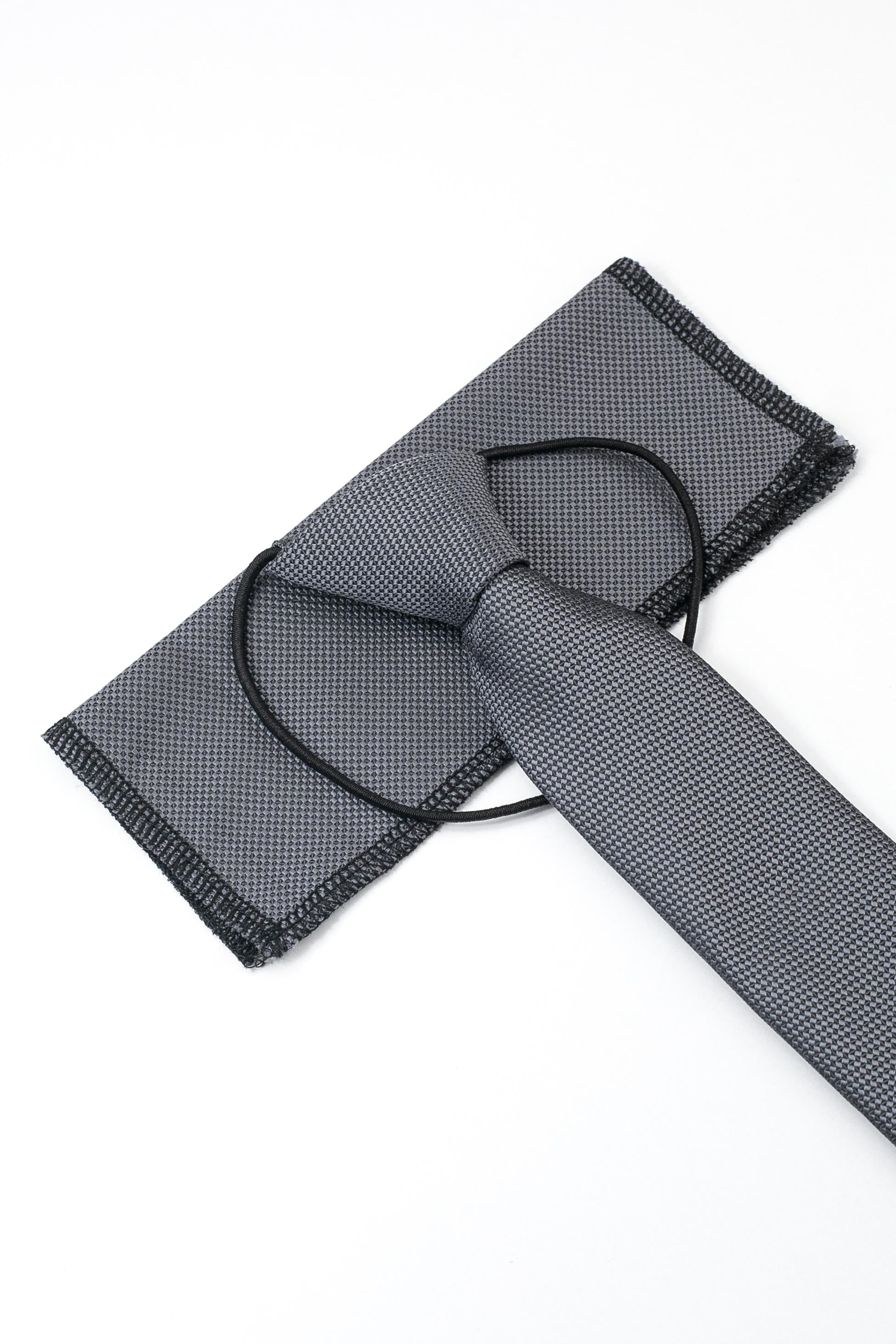 Boys’ Jacquard Tie & Hanky Set with Elastic Strap - Charcoal