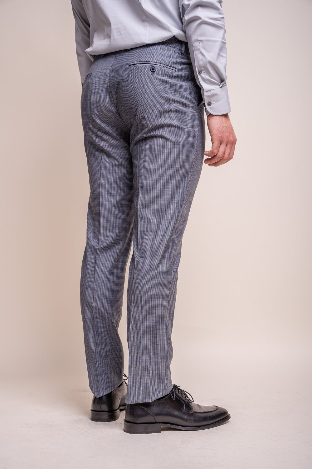 Men's Wool Blend Slim Fit Trousers- BOND - Puppytooth Grey