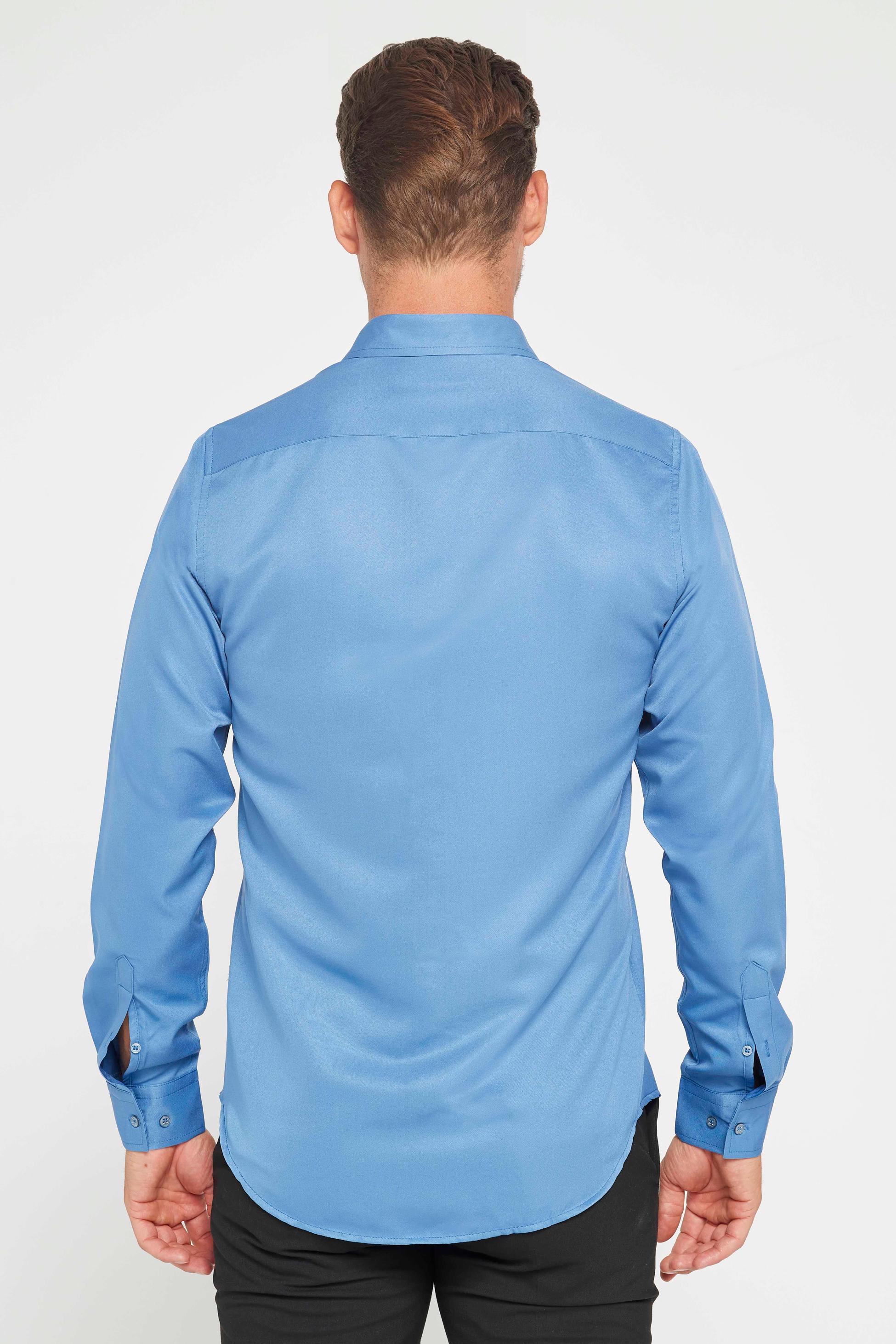 Men's Slim Fit Long Sleeve Dress Shirt - POLY - Turquoise Blue