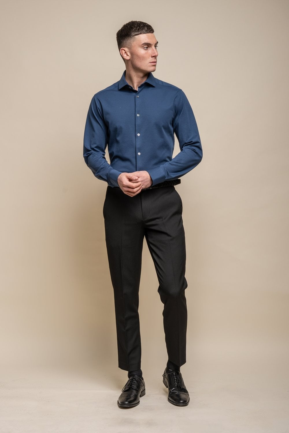 Men's Cotton Slim Fit Long Sleeve Shirt - ASHLEY - Blue