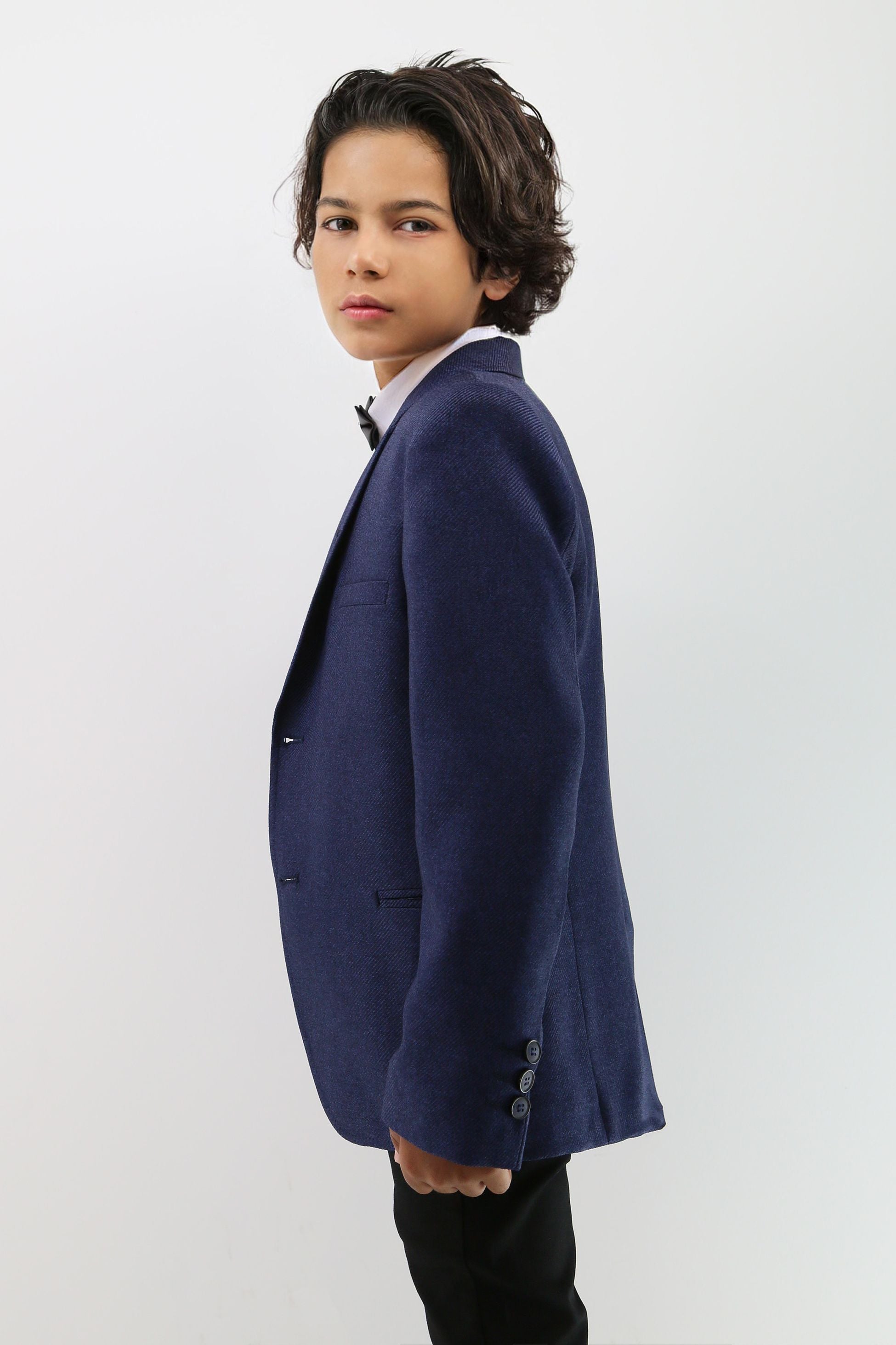 Boys Formal Textured Blazer Jacket - Navy Blue