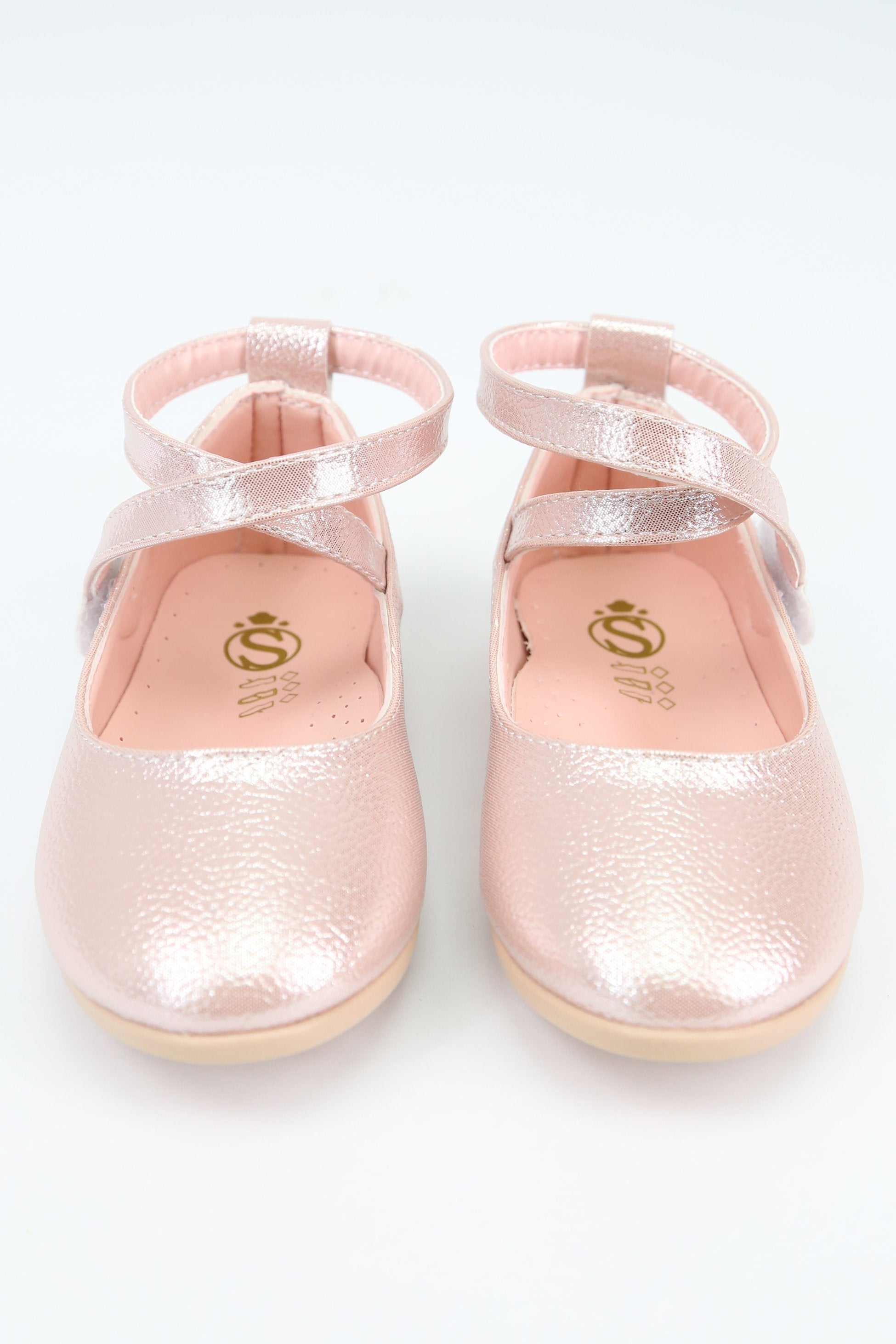 Girls' Shiny Mary Jane Flat Shoes with Criss Cross Strap - Pink