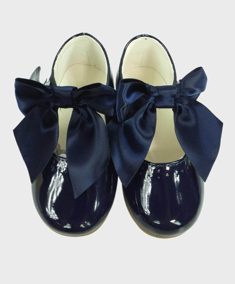 Girls Patent Mary Jane Flat Shoes - Navy Blue