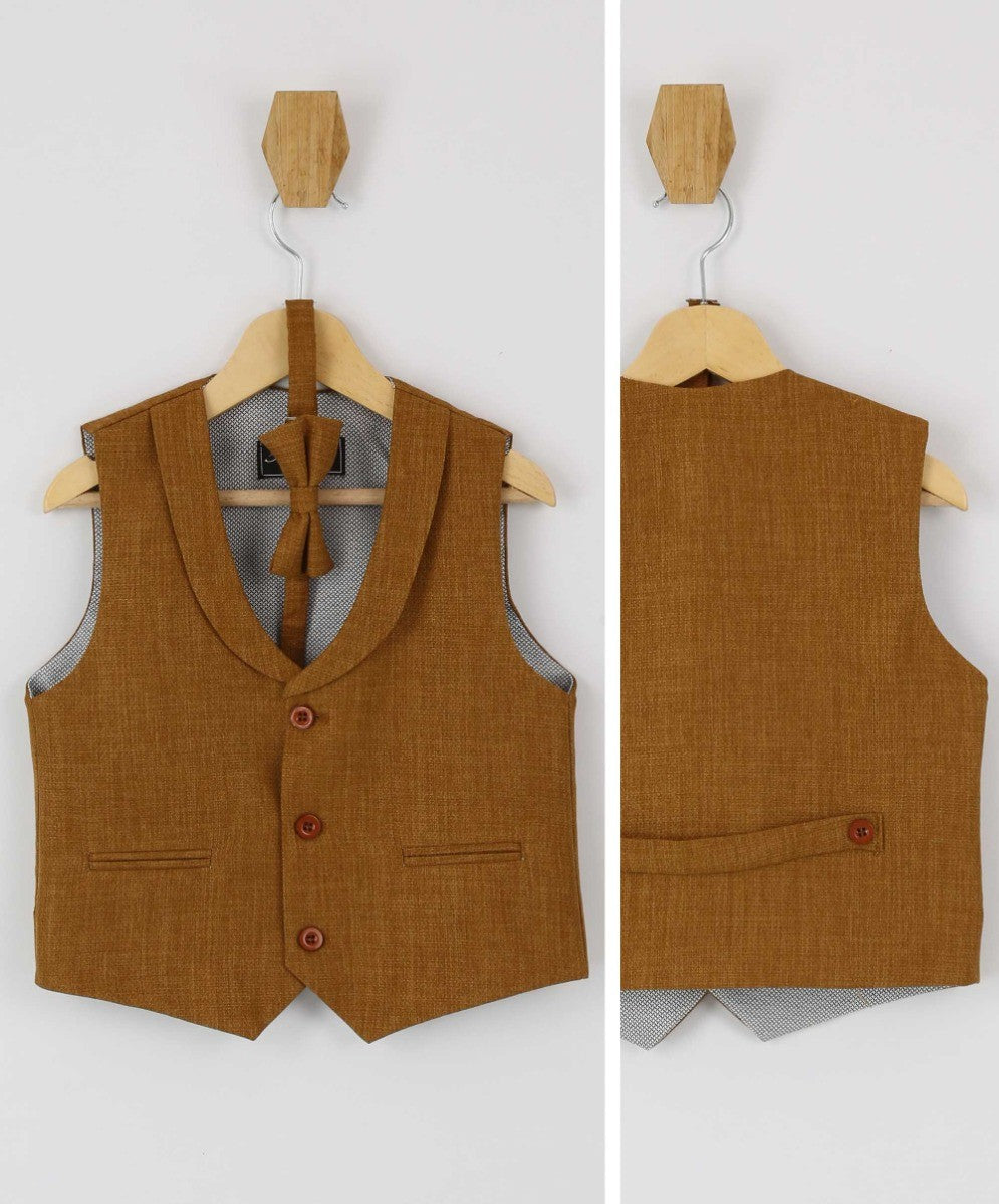 Boys Single-Breasted Waistcoat Set - POLPERRO - Tan Brown