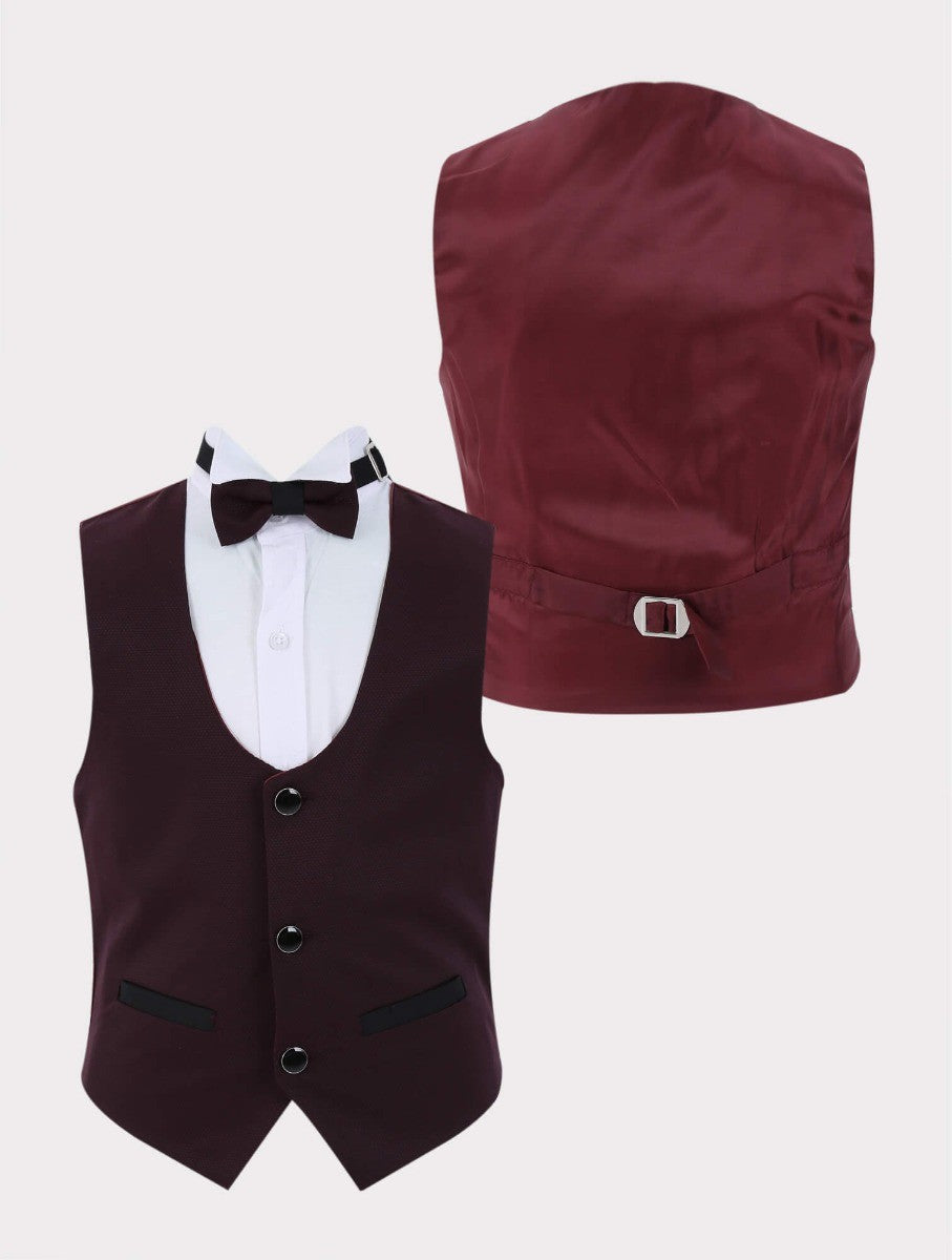 Boys All in One 6 Pieces Tuxedo Dinner Suit - HARRISON - Burgundy