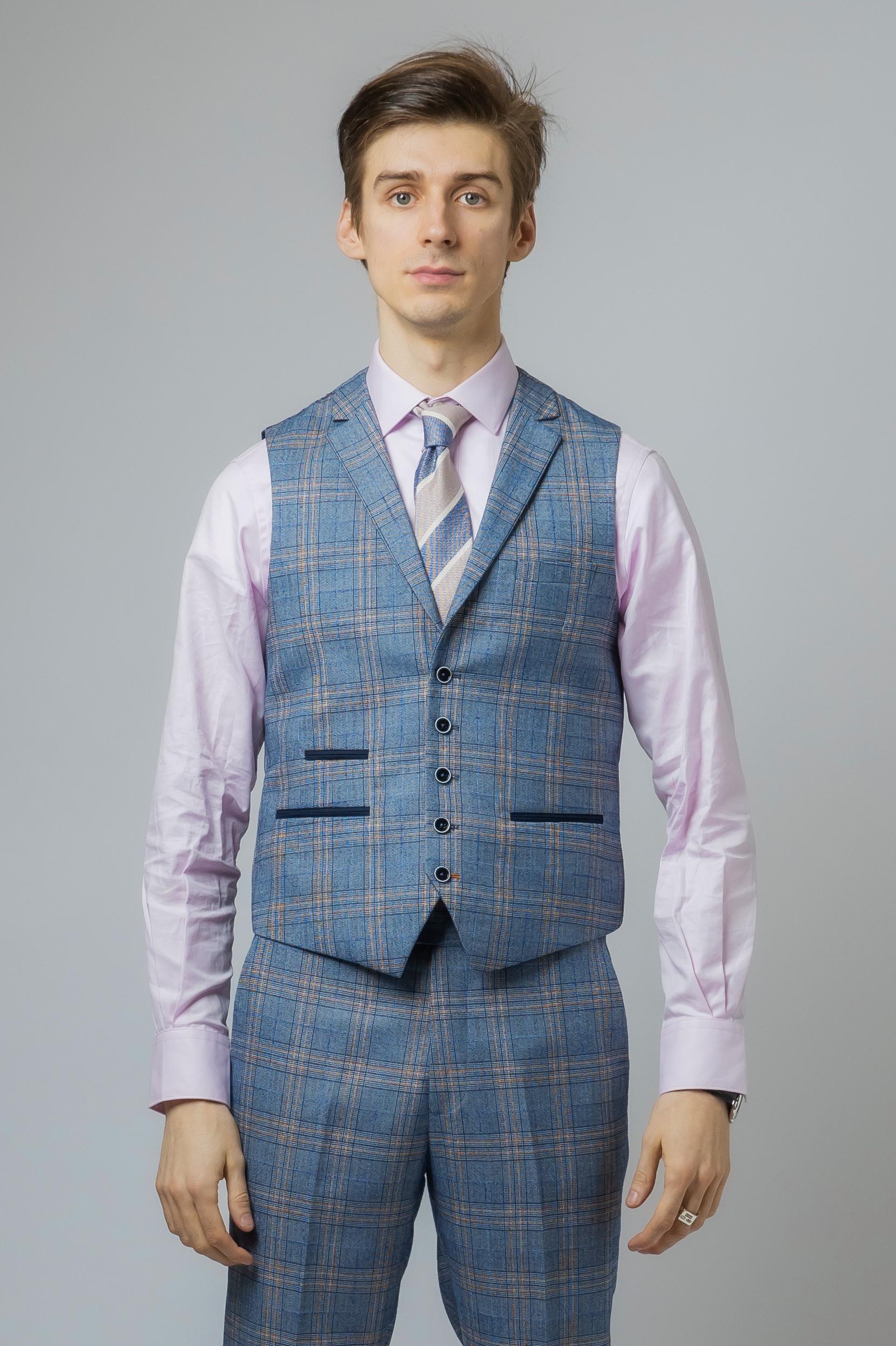 Men's Windowpane Retro Slim Fit Waistcoat LEVI BLUE - Blue