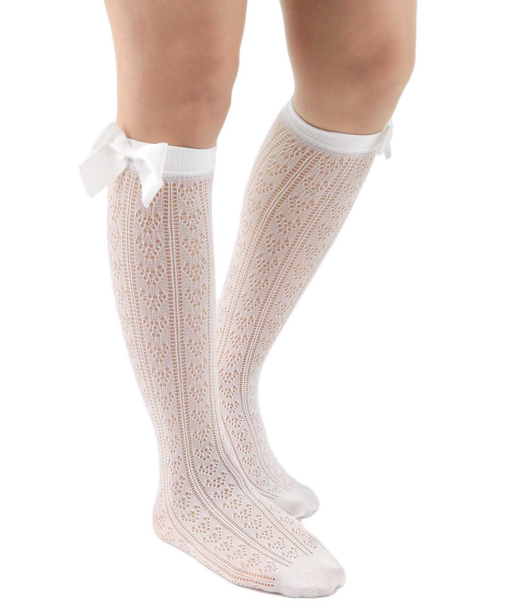 Girls Patterned Knee Highs Stocking - White