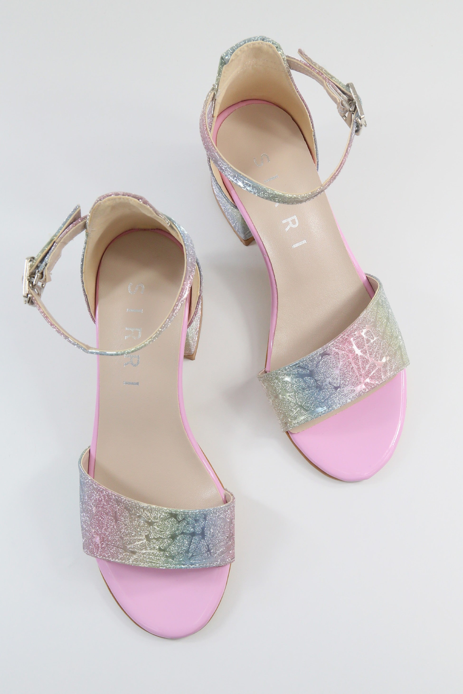 Girls Textured Silver Block Heel Sandals - JENNY - Multicolour