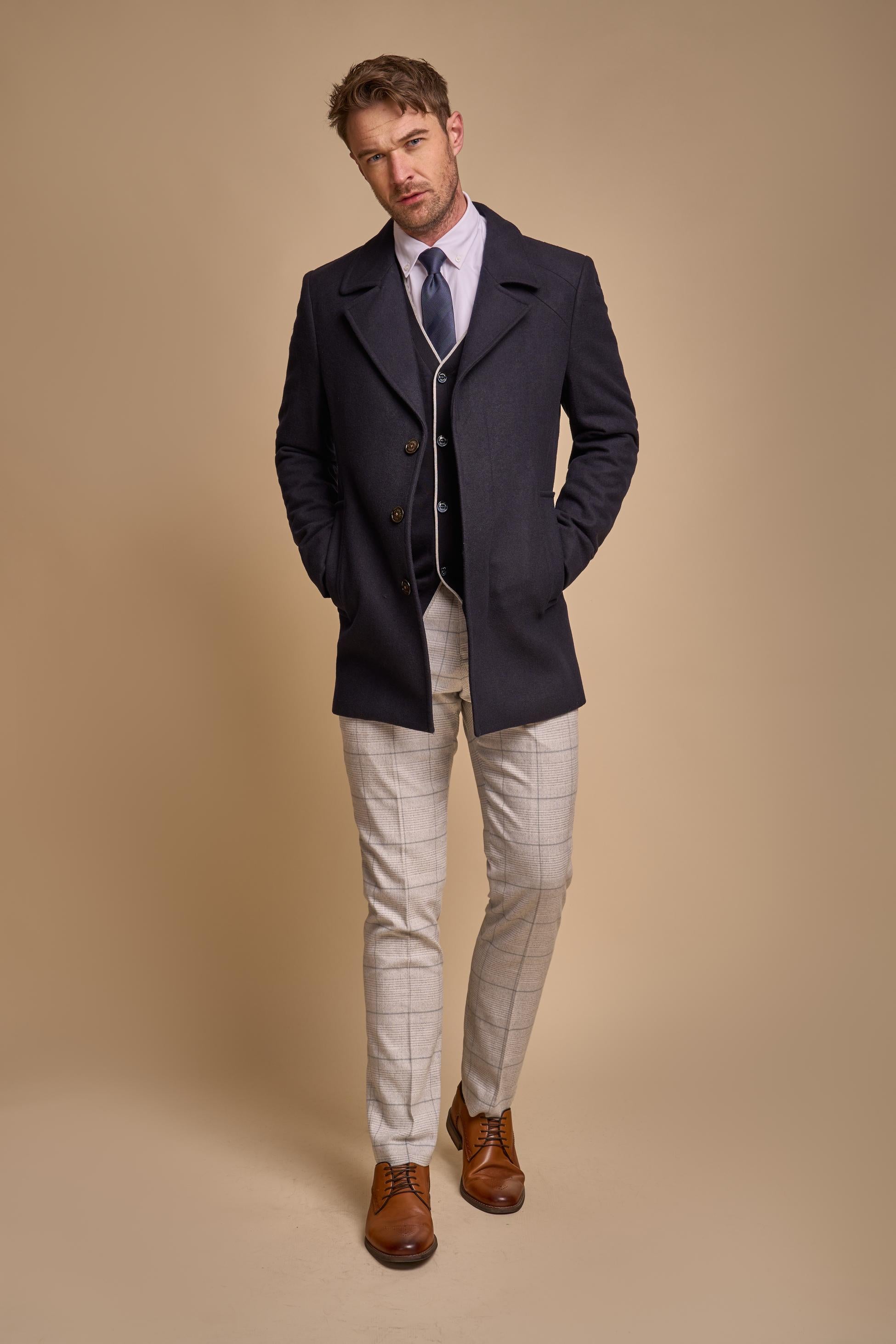 Men's Slim Fit Wool Blend Coat - MARCUS - Navy Blue