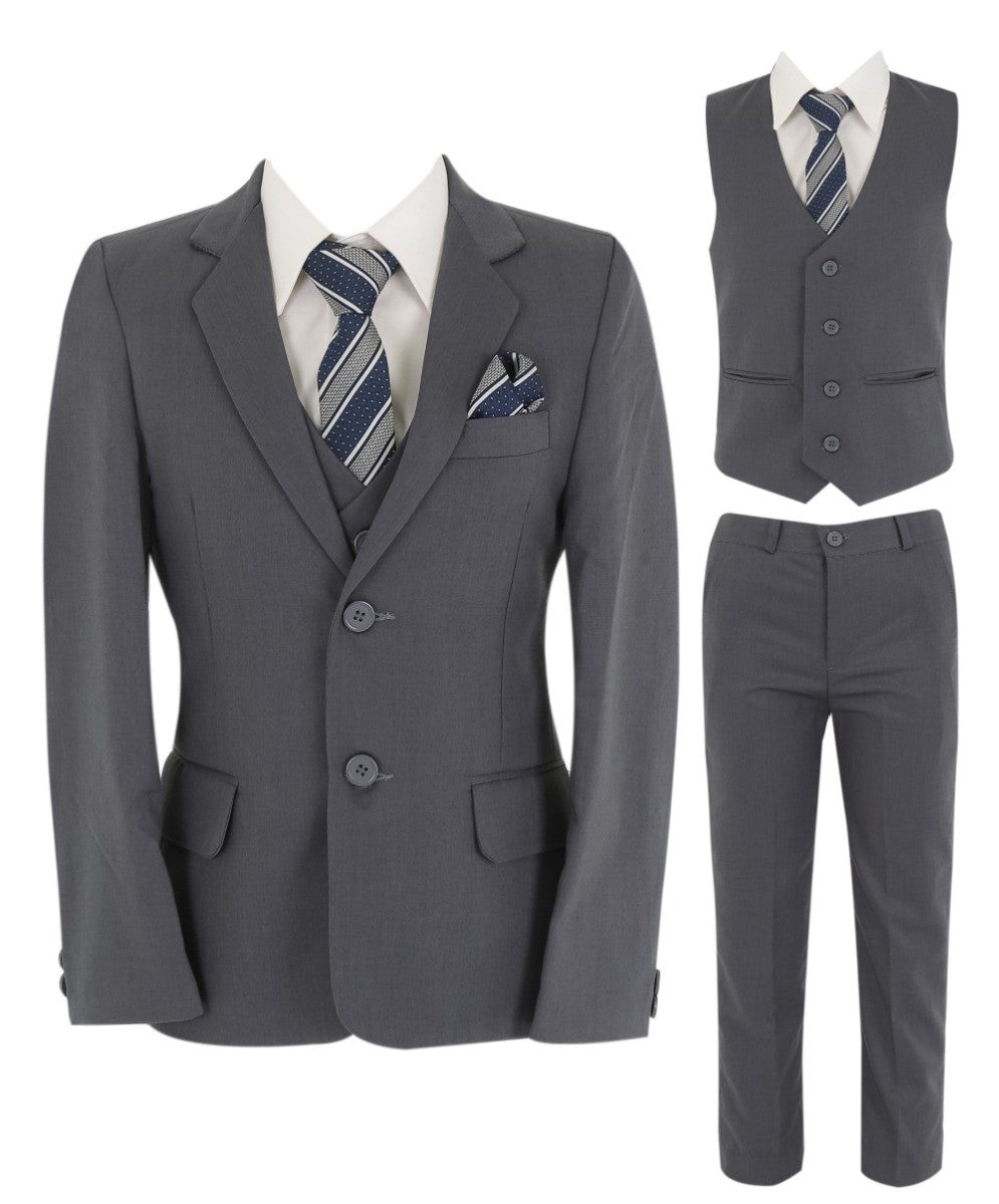 Boys 6 Piece All In One Formal Suit Set - RUN - Mid Grey