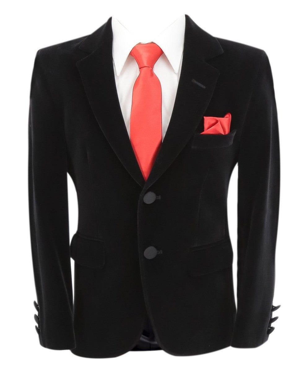 Boys Velvet Slim Fit Formal Blazer - Hackney - Black