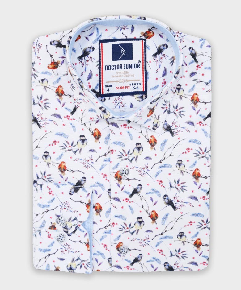 Boys Birds Printed Casual Slim Fit Shirt - Multicolour