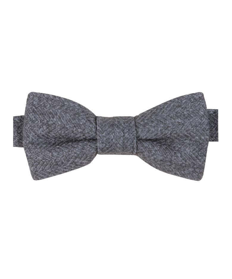 Boys & Men's Herringbone Tweed Bow Tie and Pocket Square - Grey