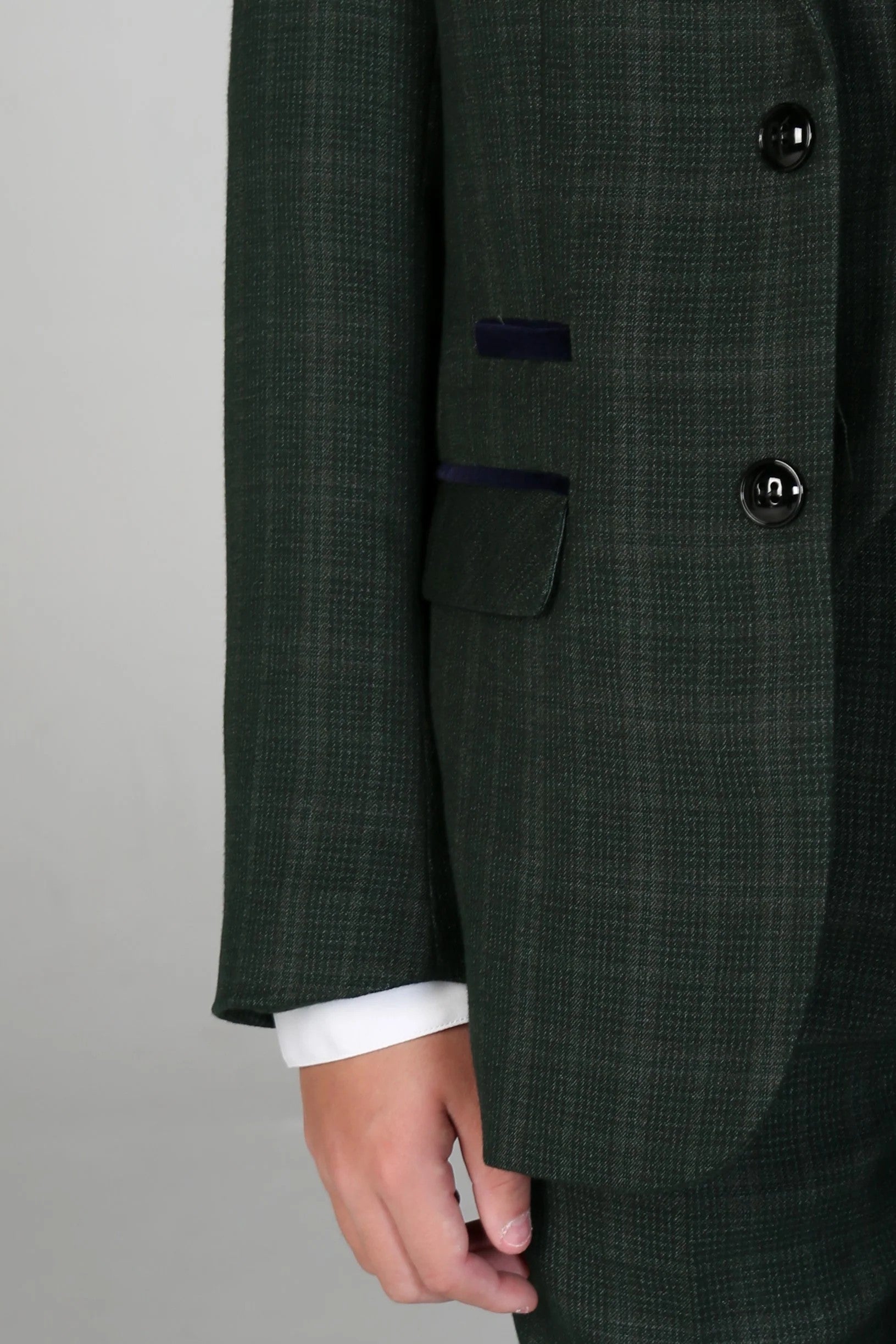 Boys’ Tailored Fit Tweed Check Suit – LEO - Green