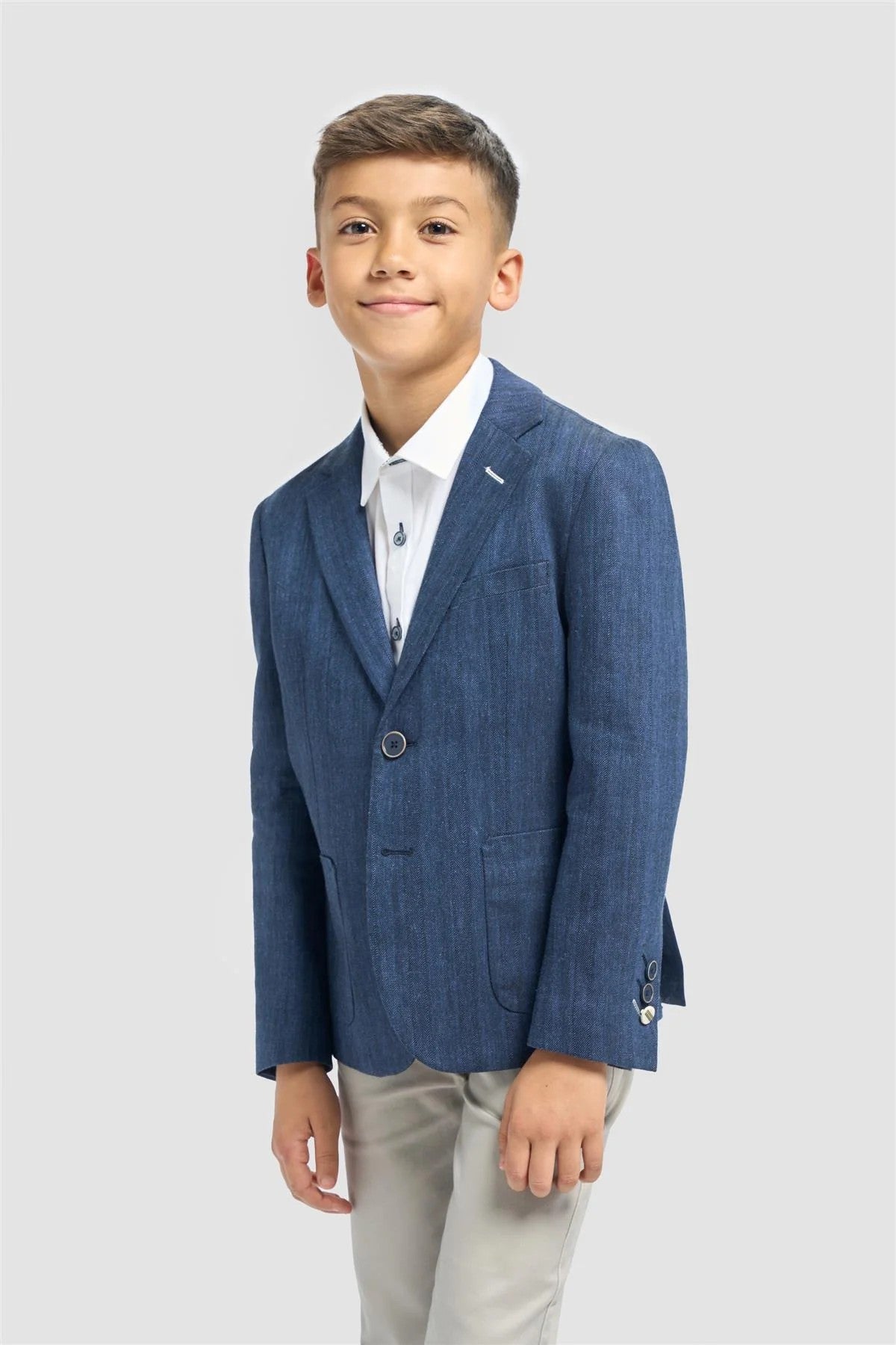 Boys’ Patch Pocket Linen Herringbone Blazer- Luigi - Navy Blue