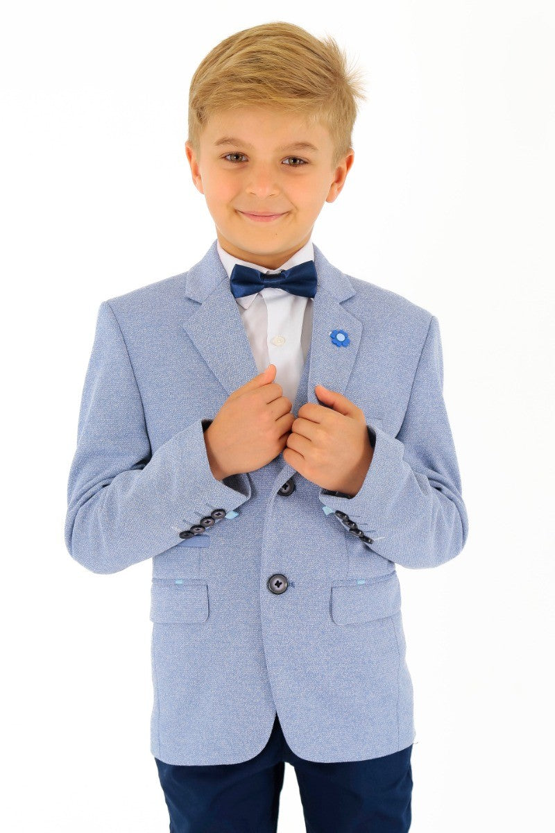 Boys Cotton Slim Fit Blazer and Waistcoat Set - Frank - Blue