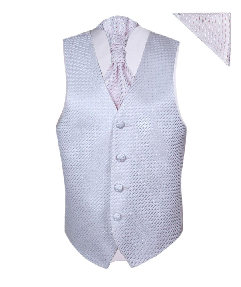 Boys Patterned Waistcoat Cravat Hanky Set - Pink