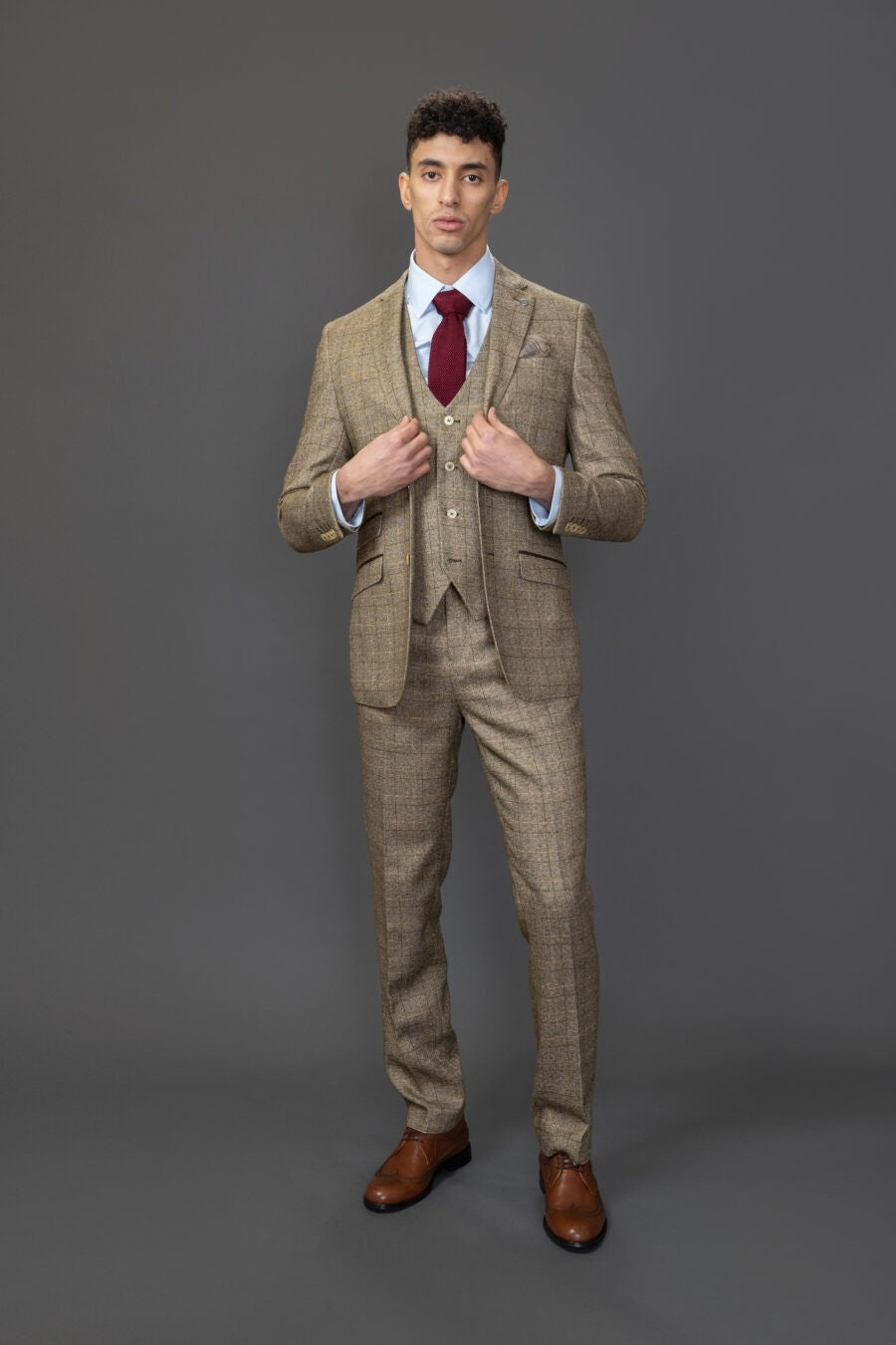 Men's Tweed Windowpane Check Suit - LIAM Beige - Beige