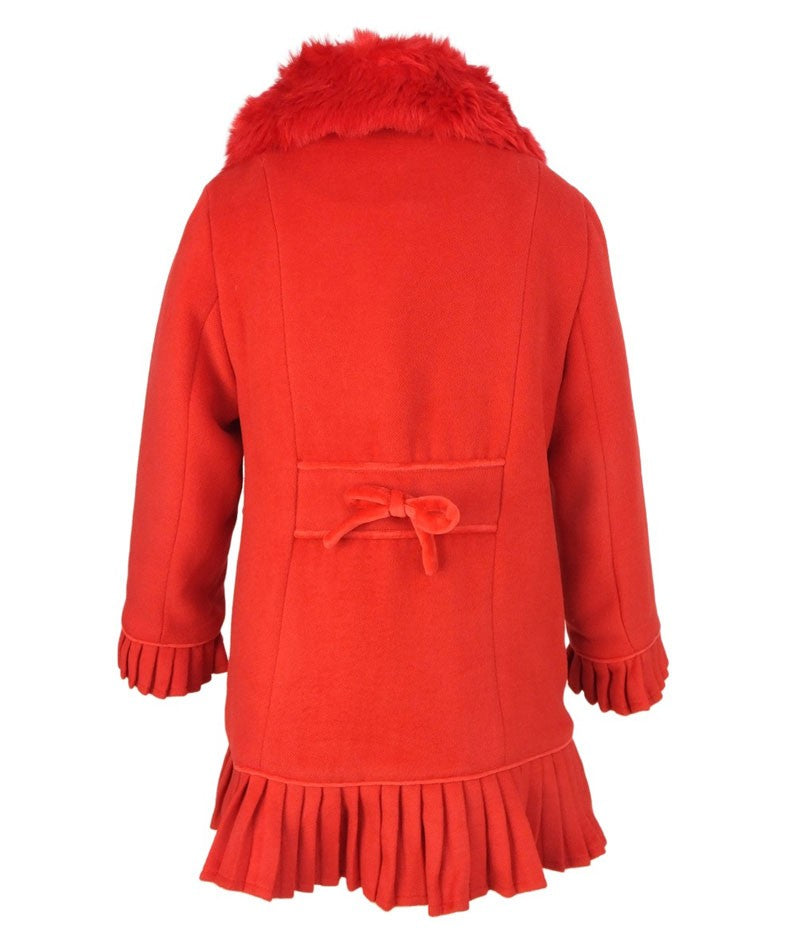 Girls Coat with Detachable Fur Collar and Hat Set - Red