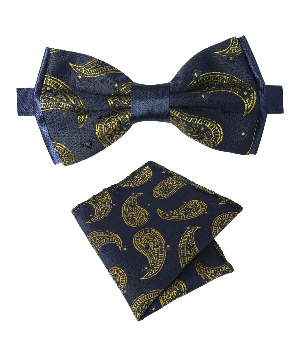 Boys & Men's Paisley Bow Tie and Hanky Set - Navy Blue