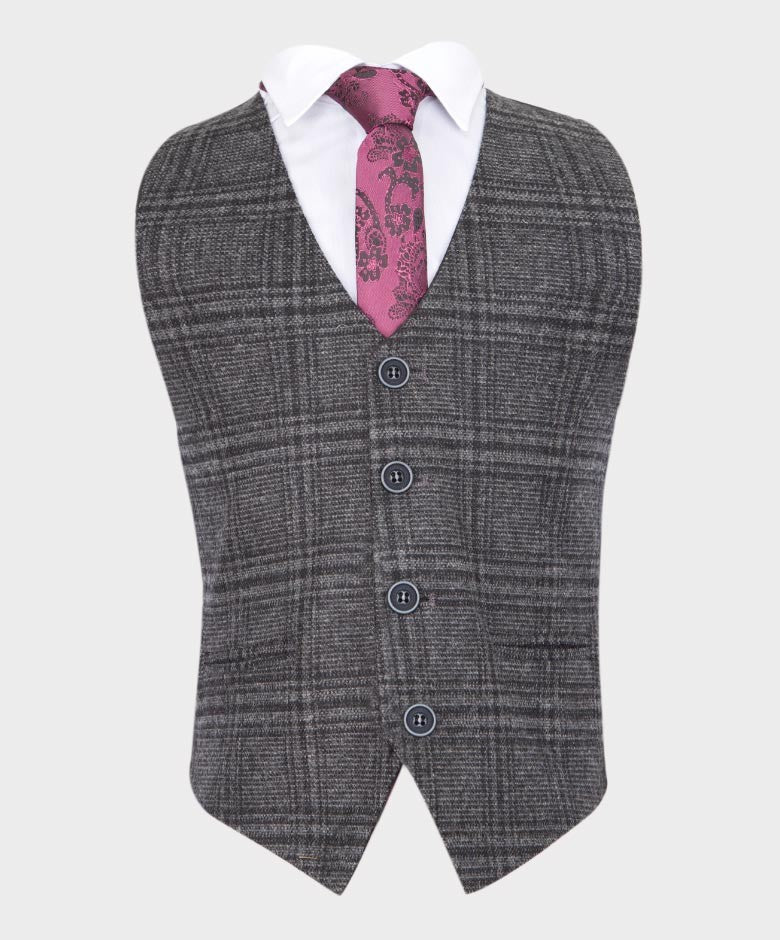 Boys Tailored Fit Tweed Check Suit - HURRICANE - Charcoal Grey