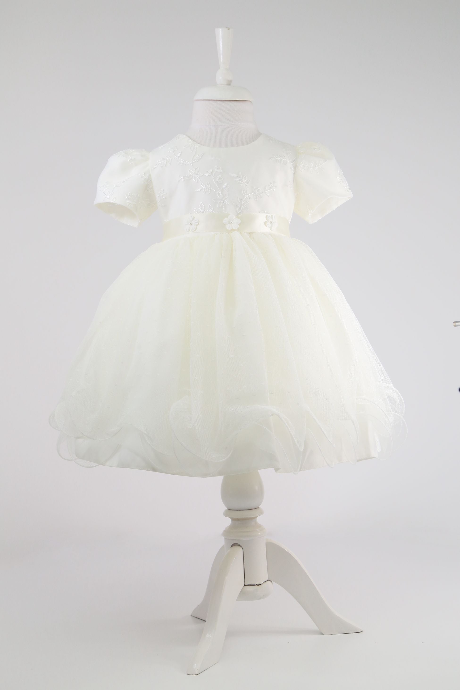 Baby Girls Balloon Sleeve Tulle Dress – B1038 - Ivory