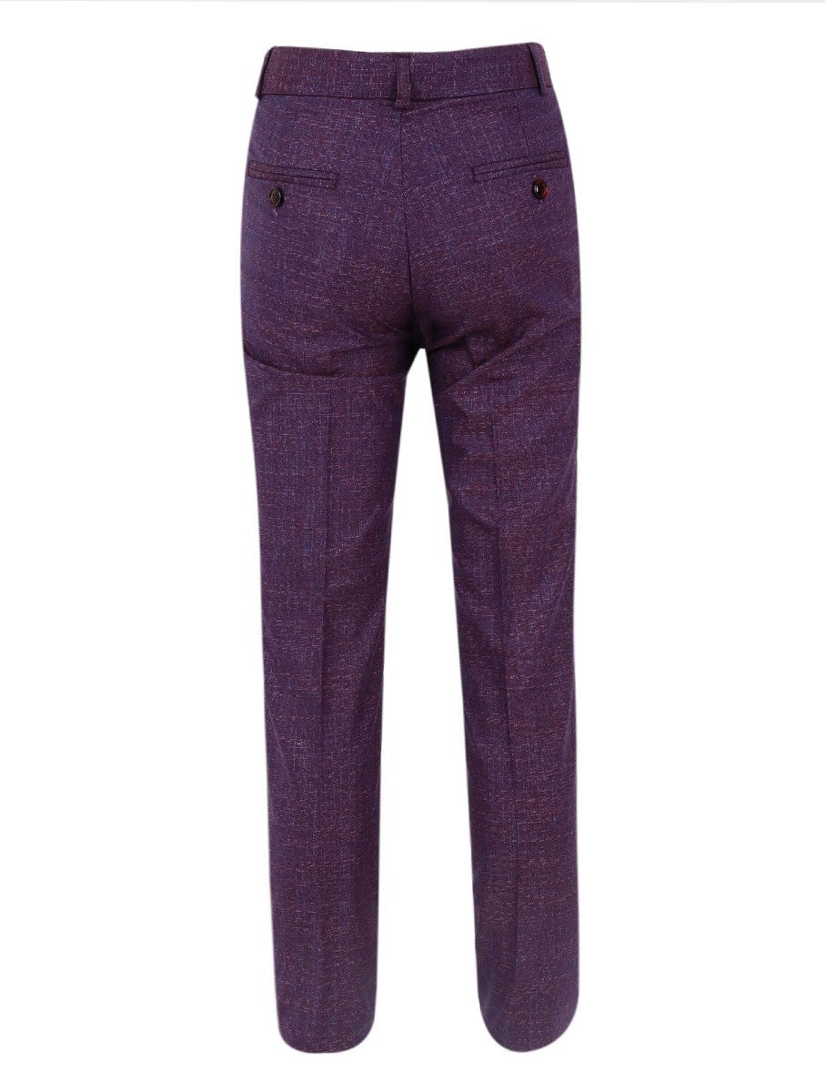 Boys Windowpane Check Slim Fit Suit Set - Dark Purple