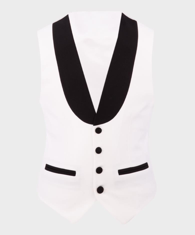 Boys Exclusive Piping Tuxedo Suit - White - Black