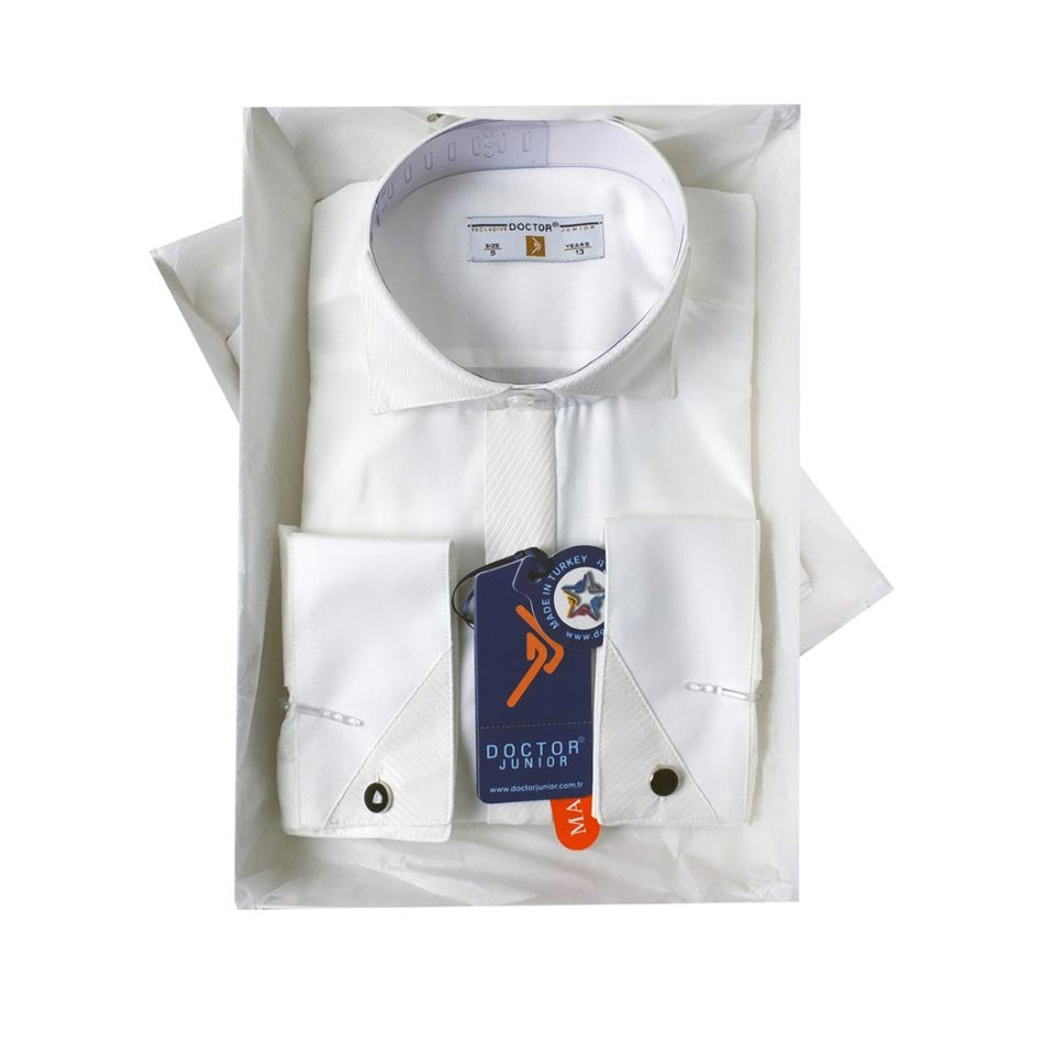 Boys Wing Collar Cufflink Shirt - ATAYAKA - Cream