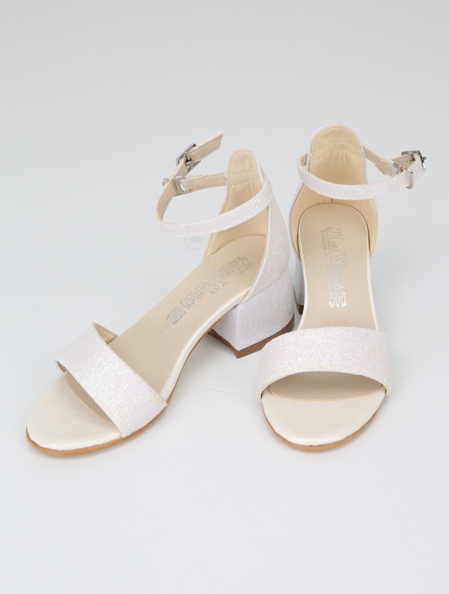 Girls Ankle-Strap Block Heel Sandals - SPARKLE - Pearl Ivory