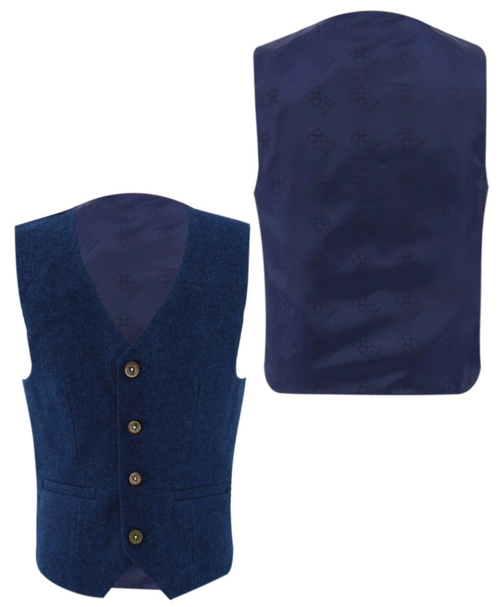 Boys Tweed Wool Blend Slim Fit Blue Suit - ORSON - Blue