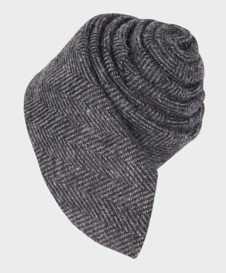 Boys Herringbone Tweed Tie and Hanky Set - Charcoal Grey