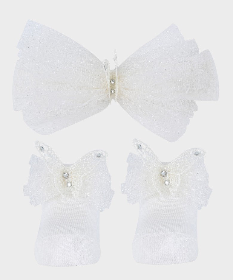 Baby Girls Headband and Socks Set - Ivory