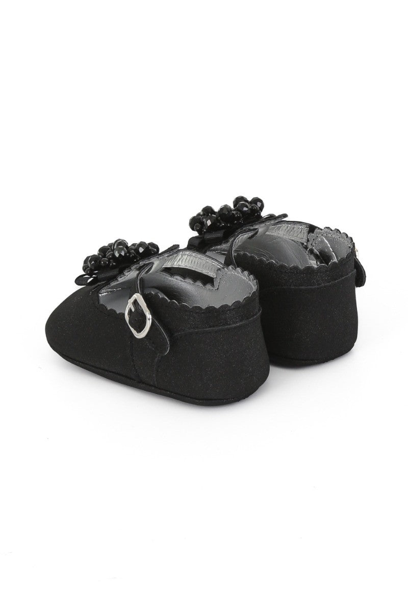 Baby Girls Pre-walker Shoes with Beaded Embellishmen - Black