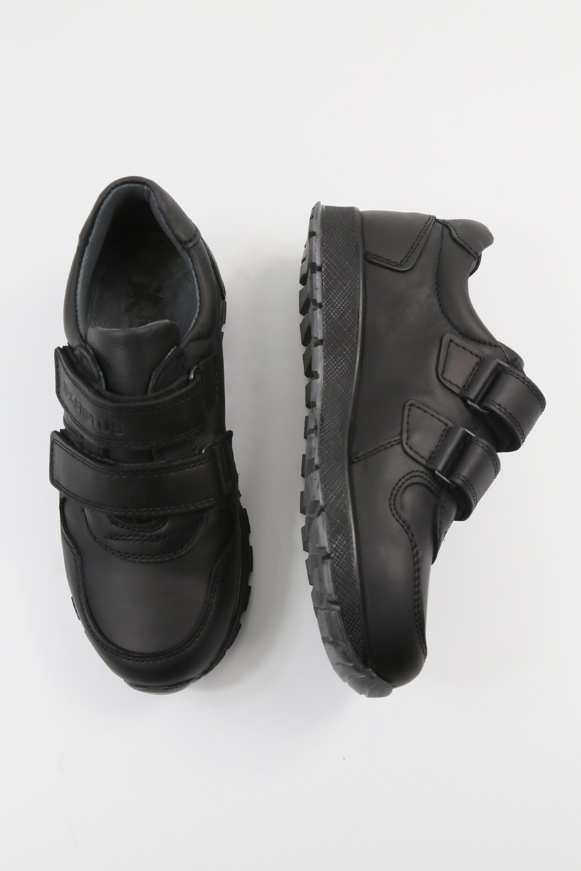 Boys Black Leather Velcro School Trainer Shoes - 3750 - Black