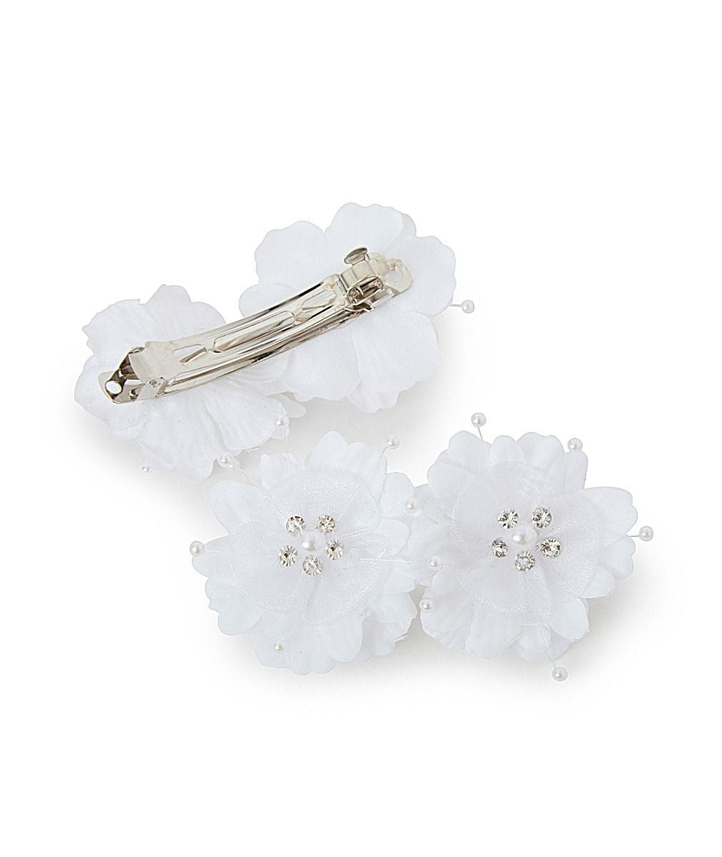 Girls Floral Crystal and Pearls Hair Slides - HP360 - Ivory