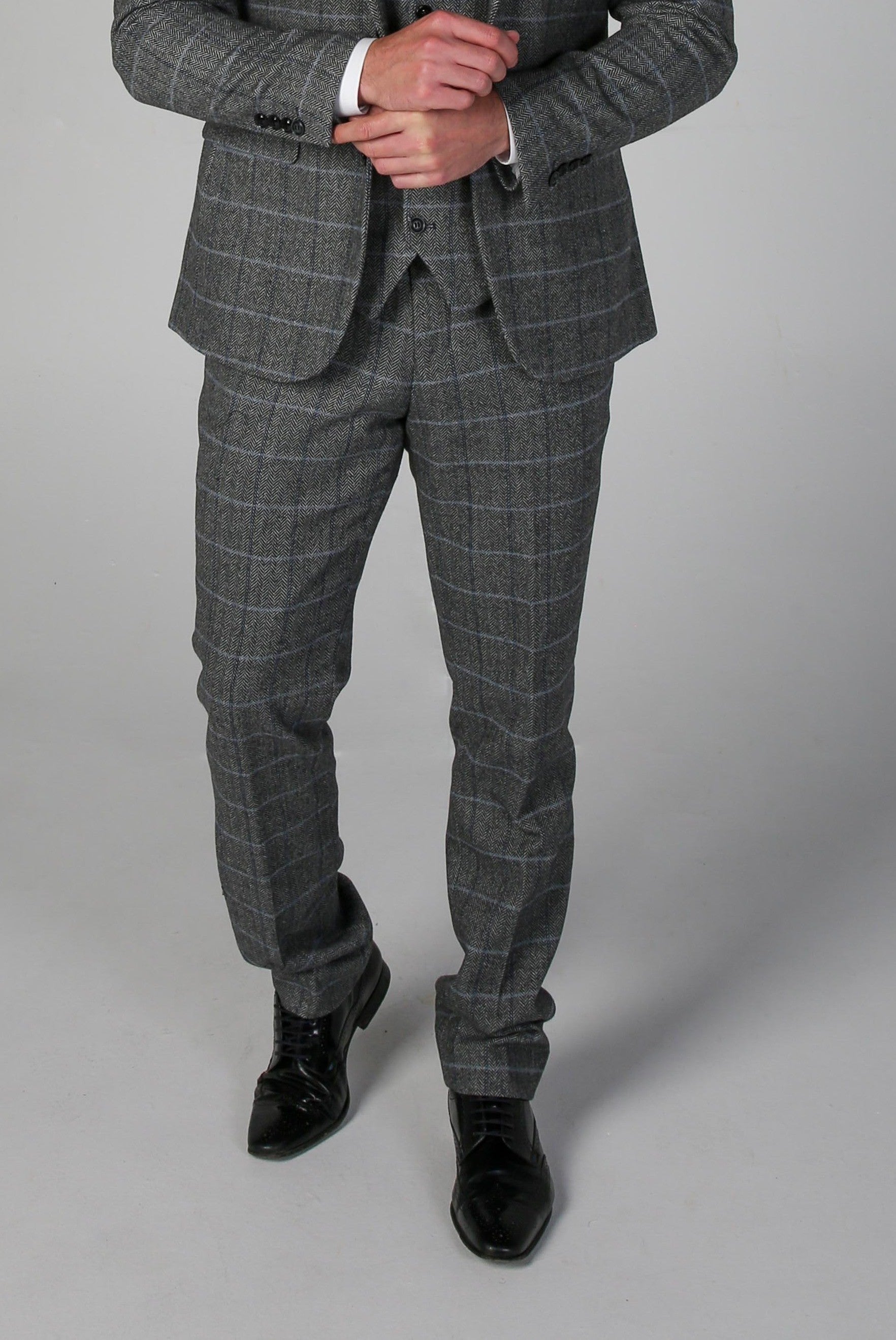 Men's Tweed Retro Windowpane Formal Trousers - HARRIS - Grey