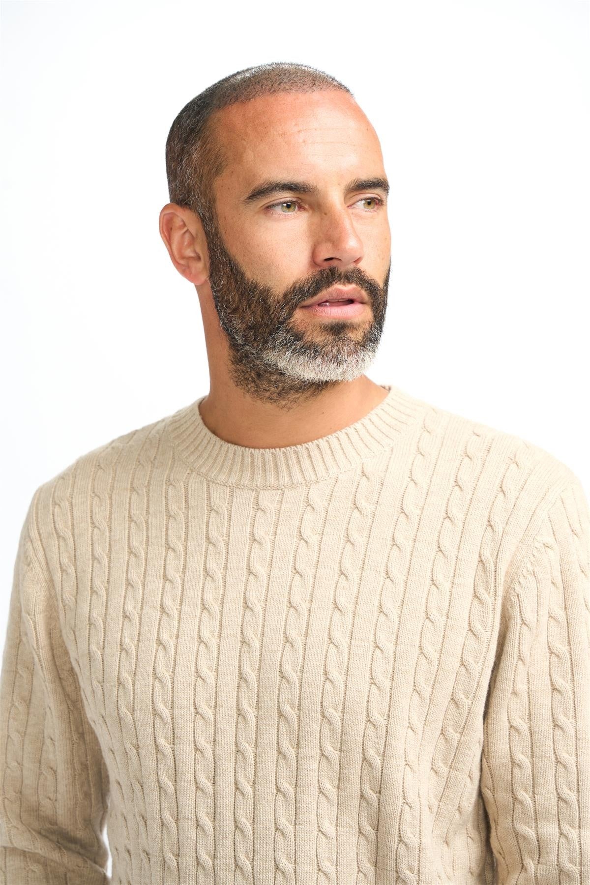 Men’s Wool Cable Knit Pullover Jumper - Foston - Beige Fawn