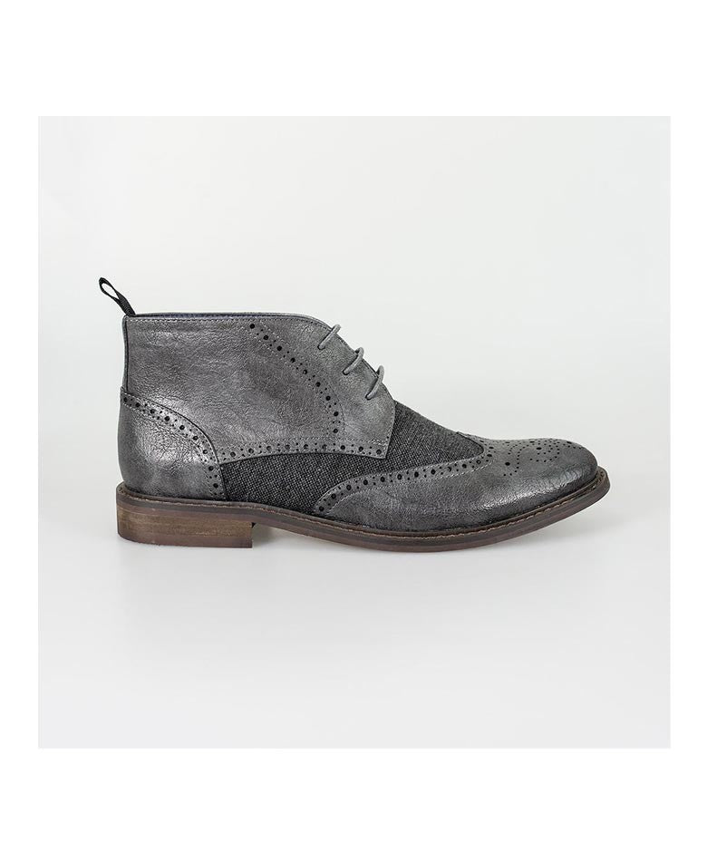 Men's Tweed Brogue Ankle Boots - CURTIS - Grey