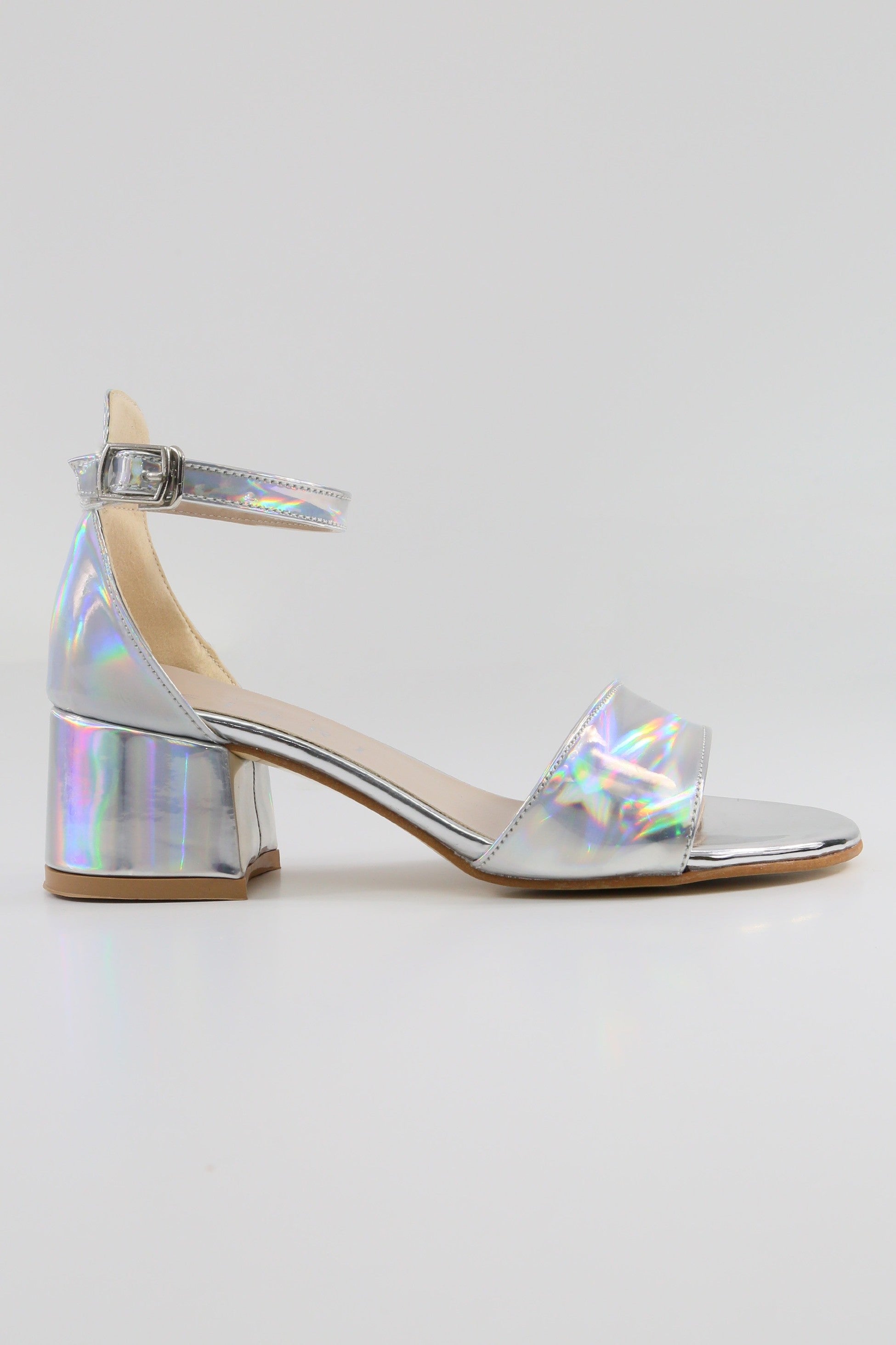 Girls Iridescent Block Heels Patent Sandals - NOVA - Silver