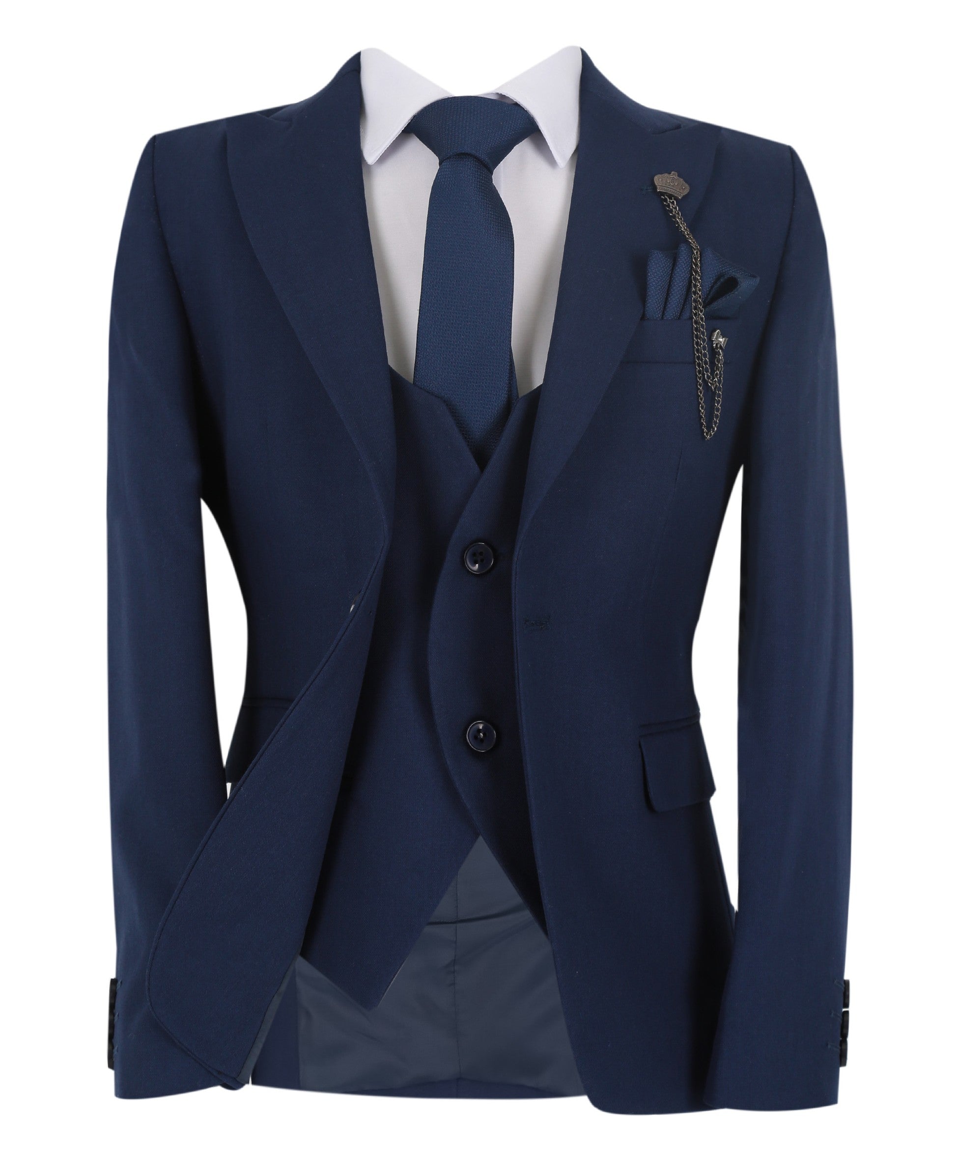 Boys Slim Fit Herringbone 8 Piece Suit Set - KING - Indigo French Blue