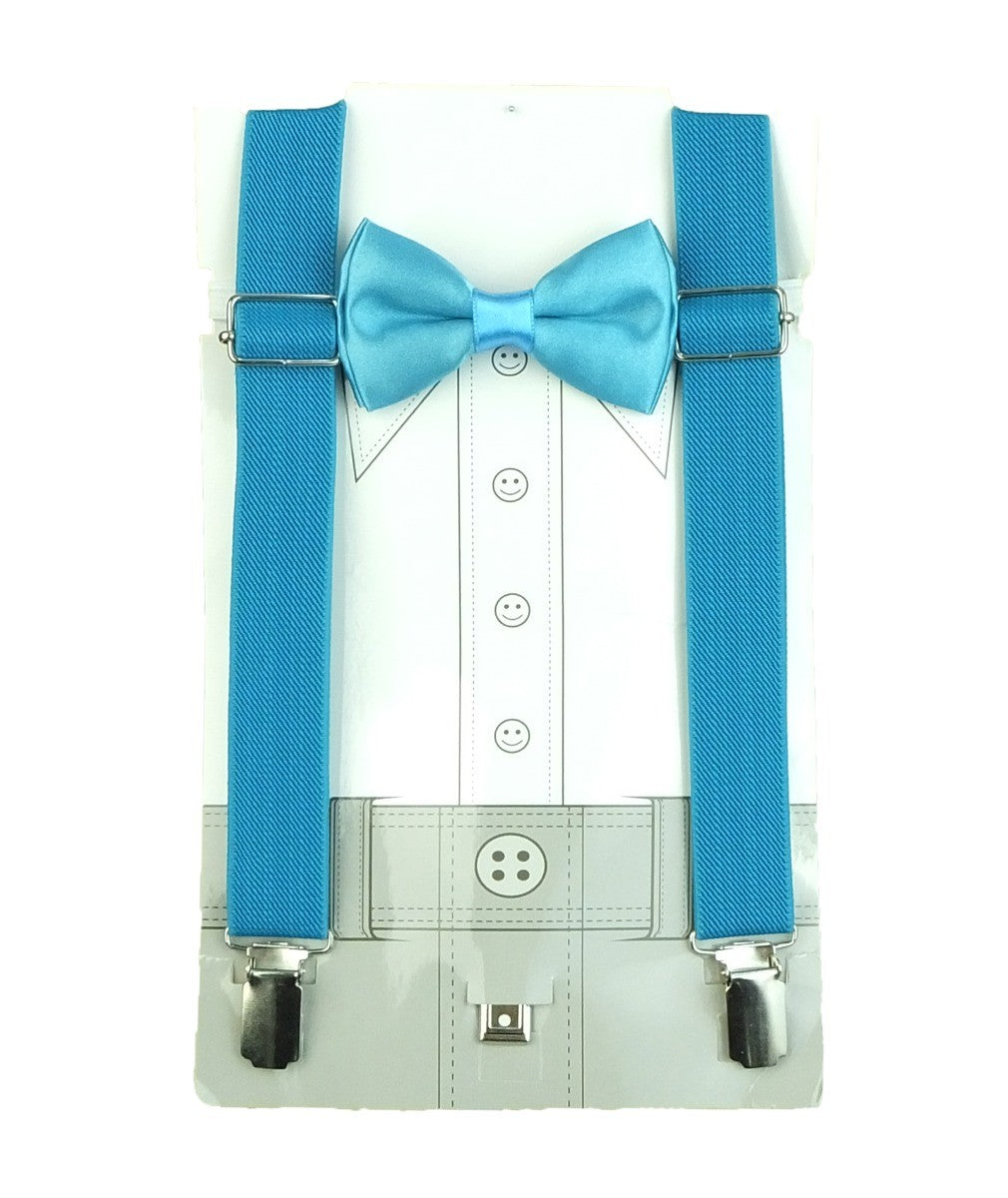 Boys Adjustable Elastic Y-Back Wide Bow Brace Set - Turquoise