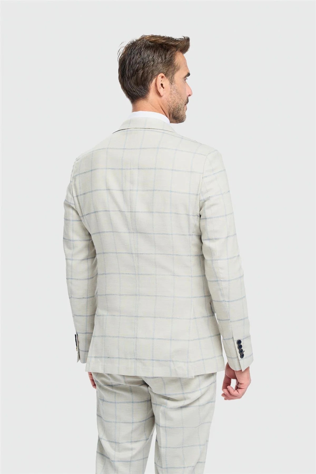 Men’s Light Grey Windowpane Check Suit Jacket - Gabriel - Light Grey